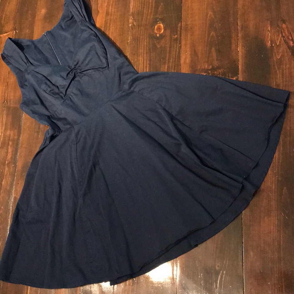 Pleated Navy Blue Dress